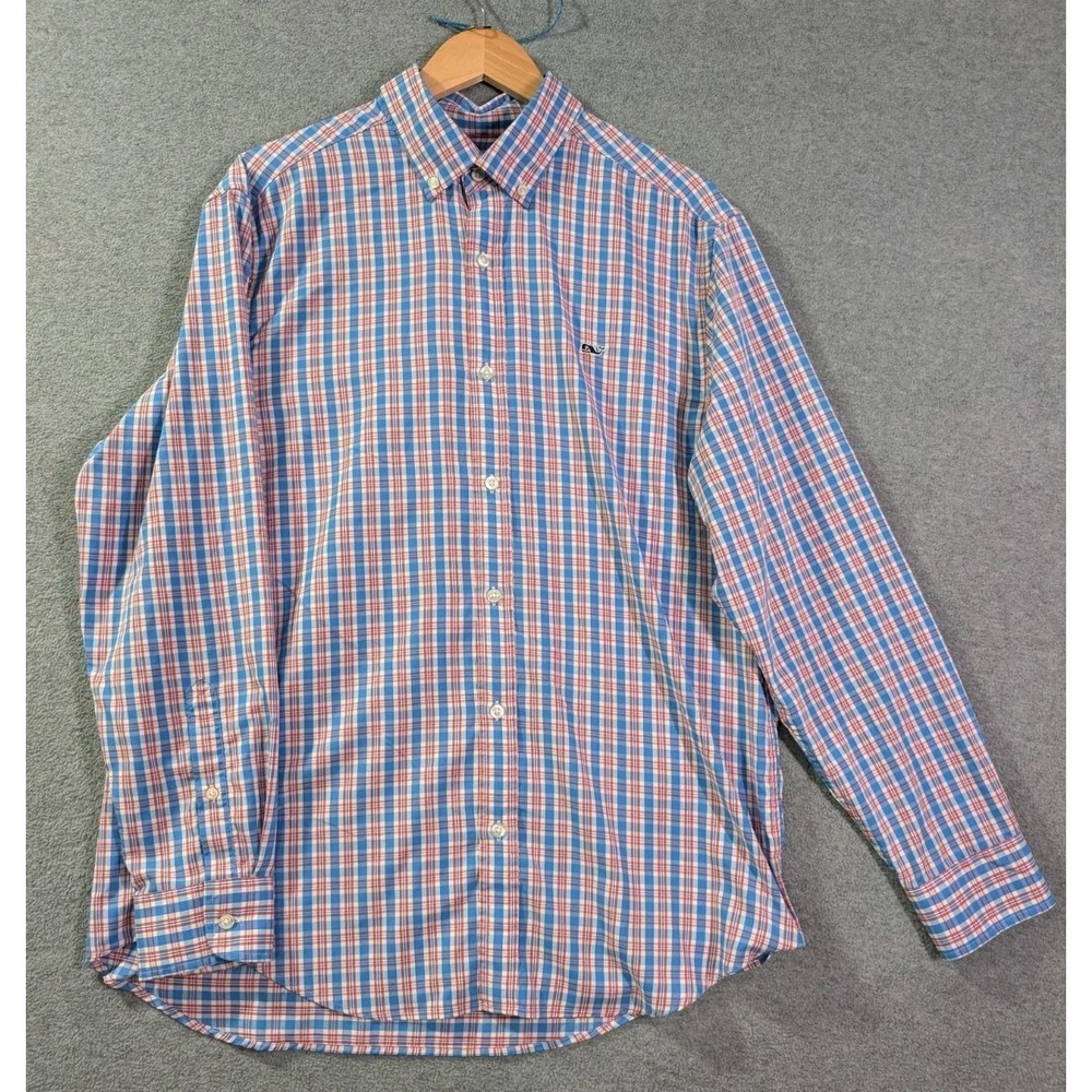 Vineyard Vines Classic Fit Tucker Button Down Shirt Men's L Blue Red Plaid